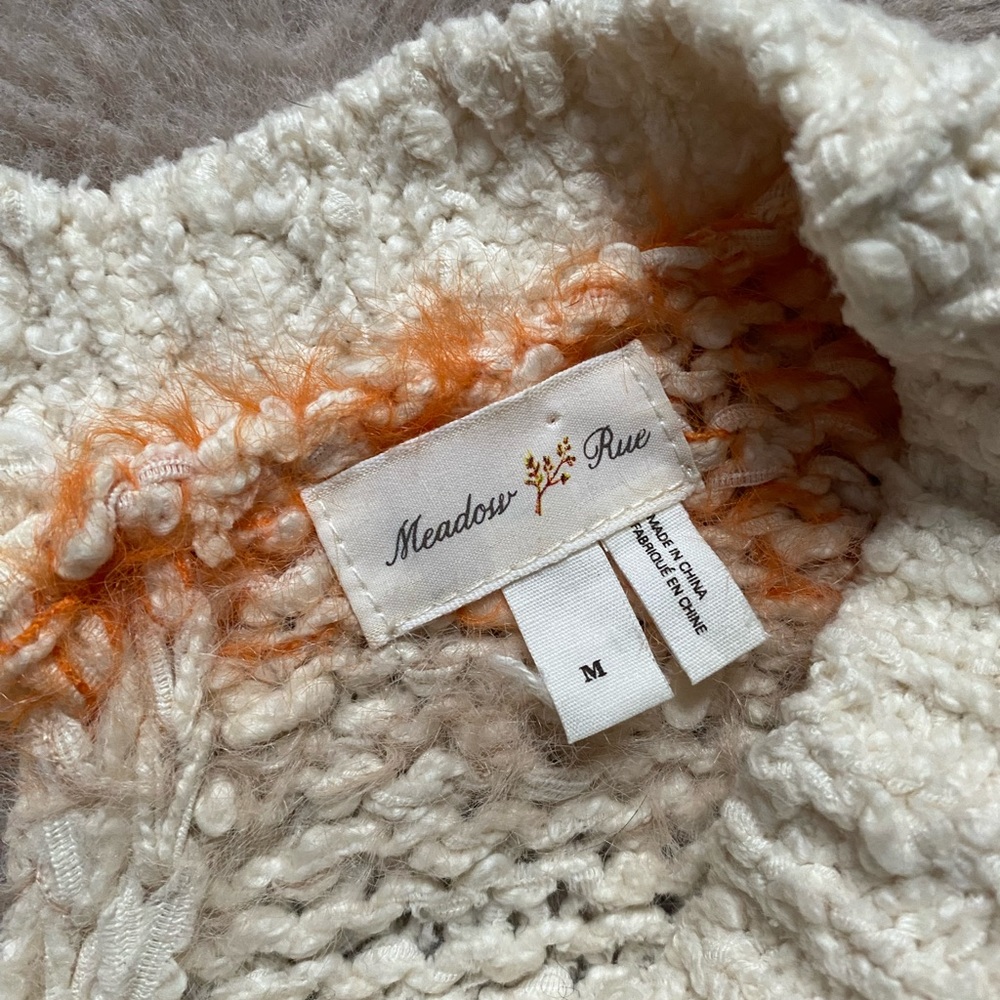 Anthropologie Meadow Rue Kennedy Fuzzy Knit Stripe Back Bow Sweater sz M Orange - Picture 5 of 11